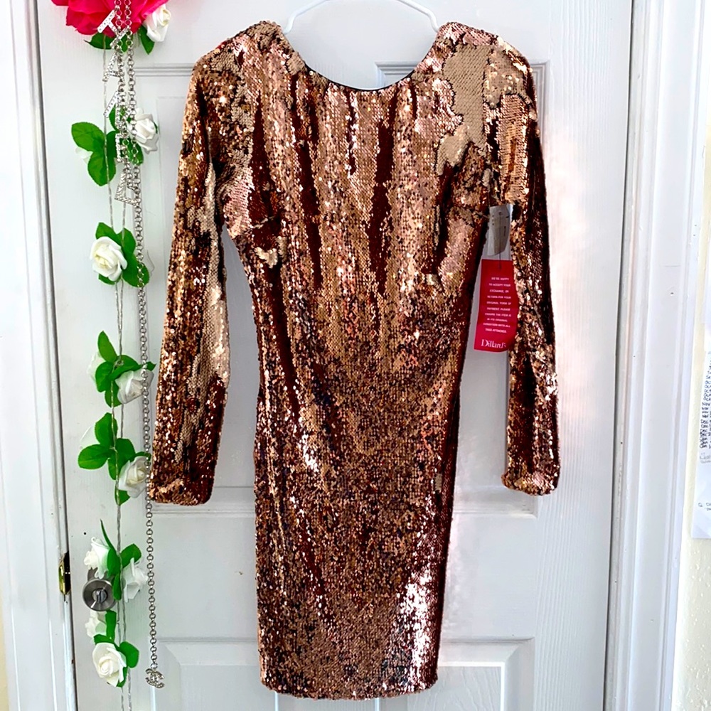 Sequin Rosegold long sleeve mini dress